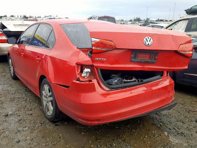 3VW2K7AJXFM226696 - 2015 VOLKSWAGEN JETTA BASE RED photo 3