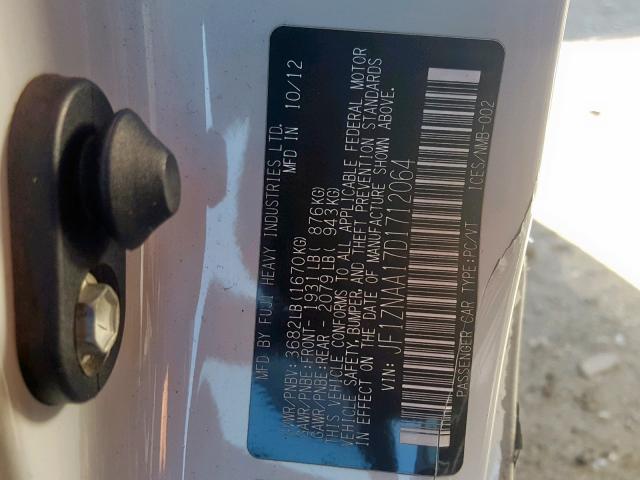 JF1ZNAA17D1712064 - 2013 TOYOTA SCION FR-S WHITE photo 10