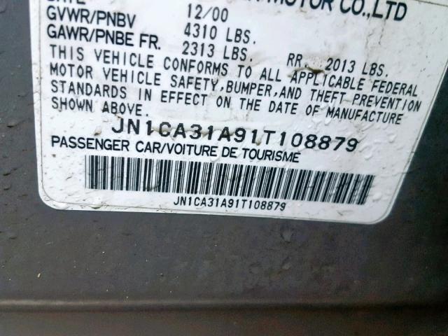 JN1CA31A91T108879 - 2001 NISSAN MAXIMA GXE GRAY photo 10