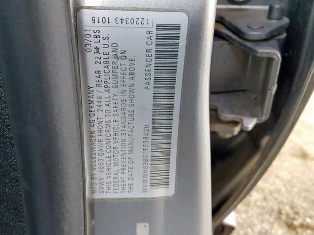WVWWH63B61E236420 - 2001 VOLKSWAGEN PASSAT GLX 灰色 照片 10