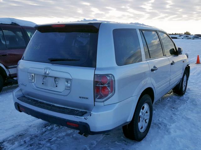 2HKYF18147H538721 - 2007 HONDA PILOT LX SILVER photo 4