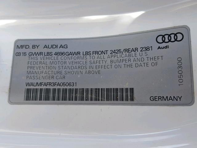 WAUMFAFR3FA050631 - 2015 AUDI A5 PREMIUM WHITE photo 10