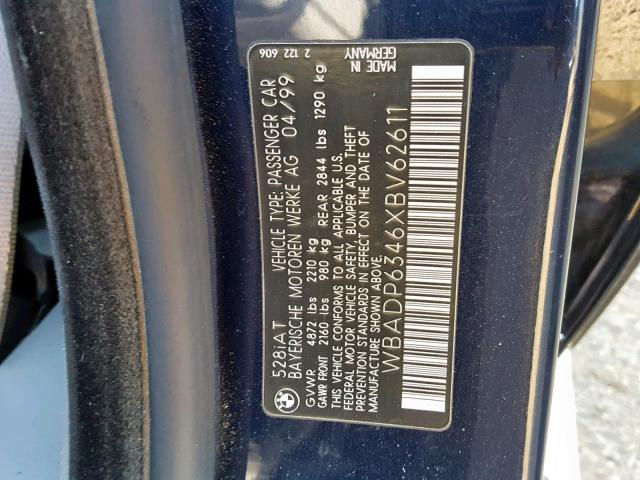 WBADP6346XBV62611 - 1999 BMW 528 IT AUT BLUE photo 10
