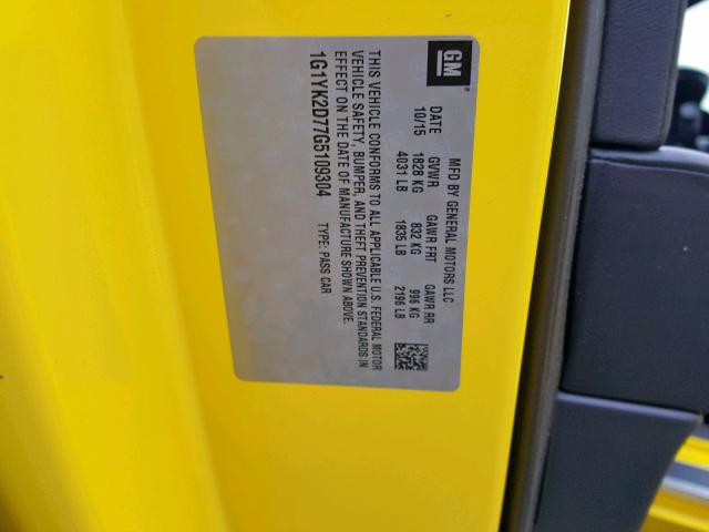 1G1YK2D77G5109304 - 2016 CHEVROLET CORVETTE S YELLOW photo 10