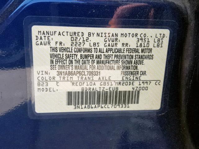 3N1AB6AP6CL709331 - 2012 NISSAN SENTRA 2.0 BLUE photo 10