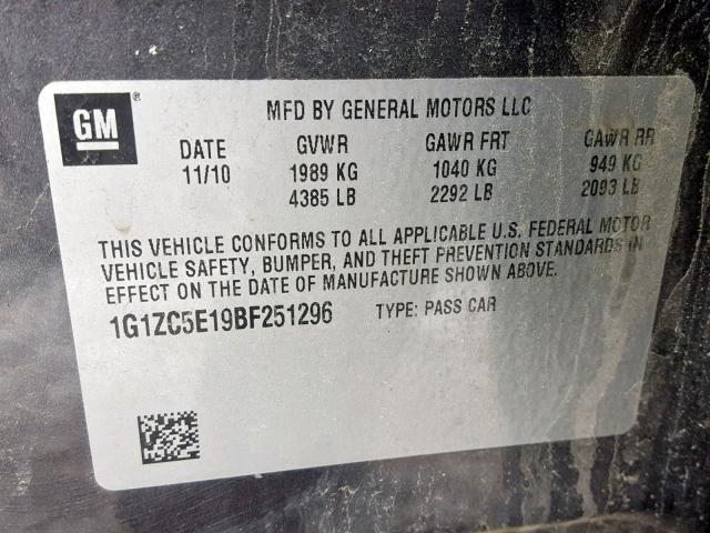 1G1ZC5E19BF251296 - 2011 CHEVROLET MALIBU 1LT GRAY photo 10