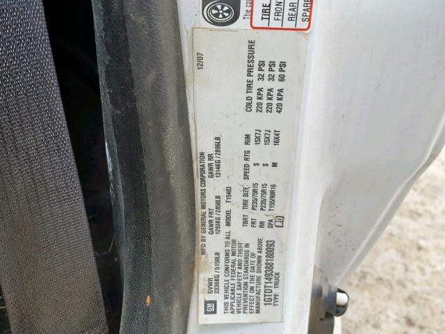 1GTDT149388180093 - 2008 GMC CANYON WHITE photo 10