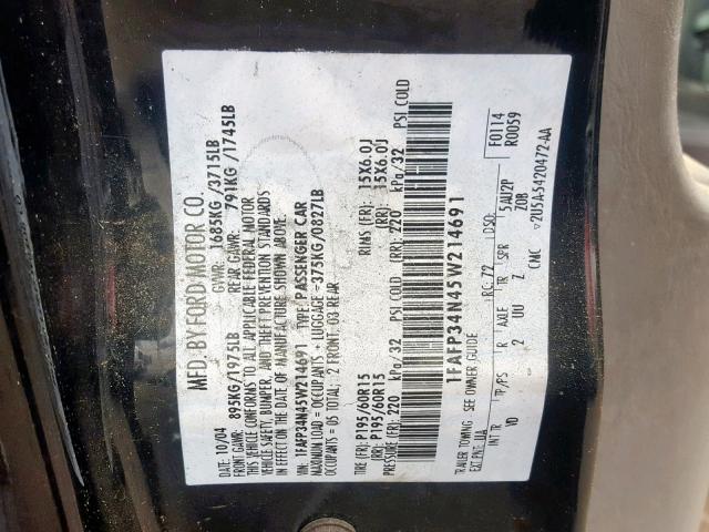 1FAFP34N45W214691 - 2005 FORD FOCUS ZX4 BLACK photo 10