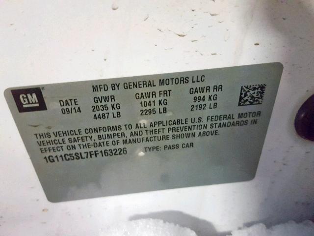 1G11C5SL7FF163226 - 2015 CHEVROLET MALIBU 1LT 白色 照片 10