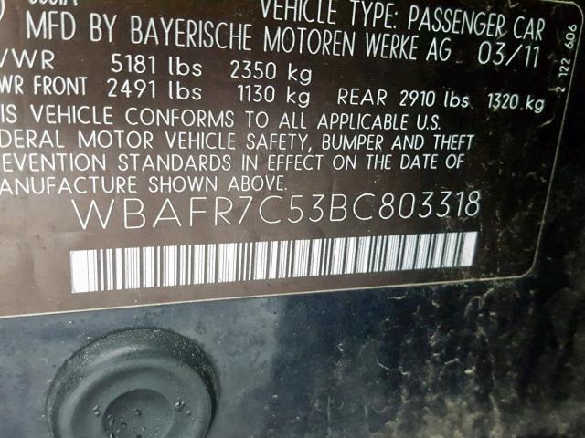 WBAFR7C53BC803318 - 2011 BMW 535 I BLACK photo 10