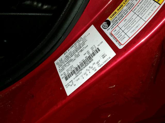 3FAHP0KC6AR203830 - 2010 FORD FUSION SPO RED photo 10