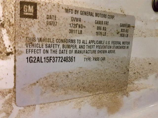 1G2AL15F377248361 - 2007 PONTIAC G5 SILVER photo 10