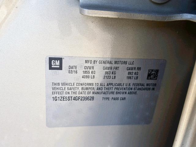 1G1ZE5ST4GF239628 - 2016 CHEVROLET MALIBU LT GOLD photo 10