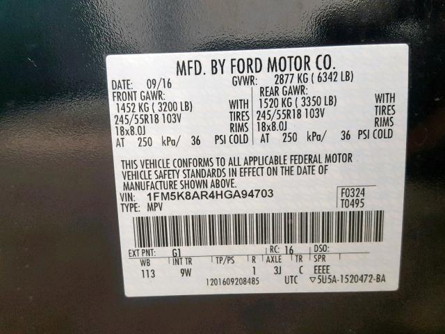 1FM5K8AR4HGA94703 - 2017 FORD EXPLORER P TWO TONE photo 10