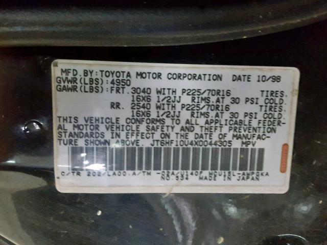 JT6HF10U4X0044305 - 1999 LEXUS RX 300 BLACK photo 10