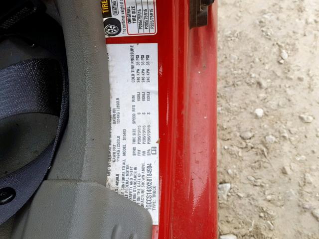 1GCCS148X58184904 - 2005 CHEVROLET COLORADO RED photo 10