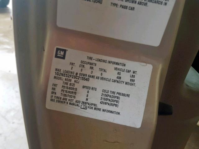 1G2NE52F23C215540 - 2003 PONTIAC GRAND AM S GOLD photo 10