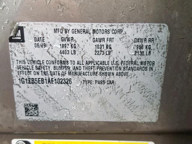 1G1ZB5EB1AF102326 - 2010 CHEVROLET MALIBU LS BROWN photo 10