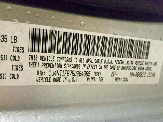 1J4NT1FB7BD264365 - 2011 JEEP COMPASS SP Күміс фото 10