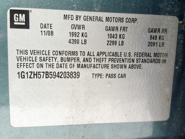 1G1ZH57B594203839 - 2009 CHEVROLET MALIBU 1LT 蓝色 照片 10