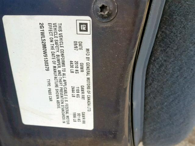 2G1WL52M0W9130379 - 1998 CHEVROLET LUMINA BAS 蓝色 照片 10