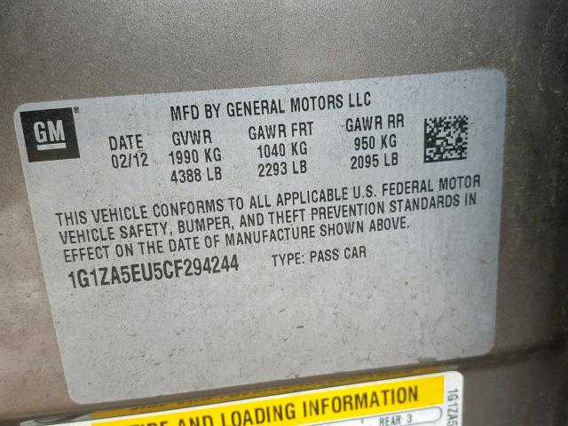 1G1ZA5EU5CF294244 - 2012 CHEVROLET MALIBU LS BEIGE photo 10