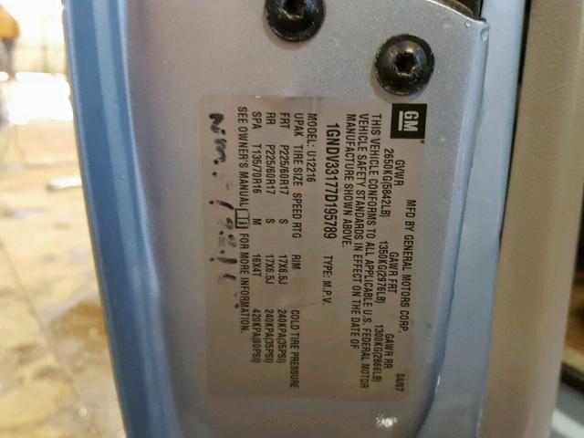 1GNDV33177D195789 - 2007 CHEVROLET UPLANDER L Mavi foto 10