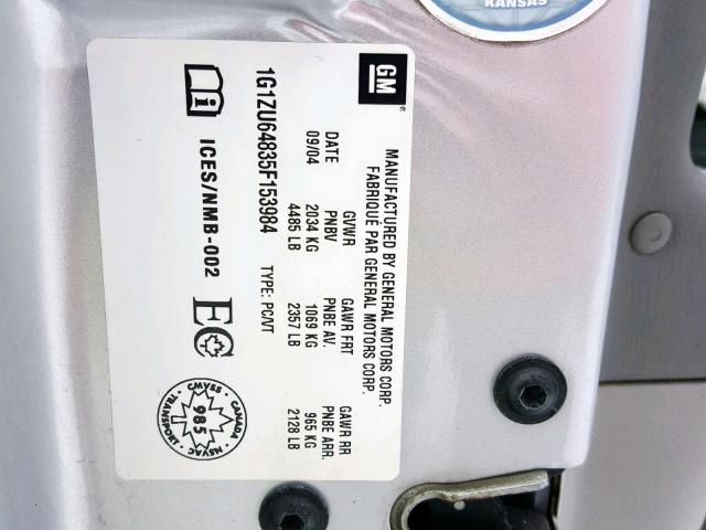 1G1ZU64835F153984 - 2005 CHEVROLET MALIBU MAX 灰色 照片 10