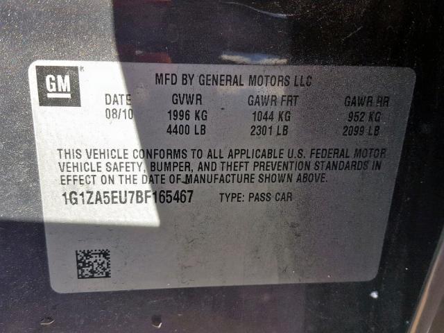 1G1ZA5EU7BF165467 - 2011 CHEVROLET MALIBU LS GRAY photo 10