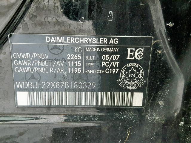 WDBUF22X87B180329 - 2007 MERCEDES-BENZ E 320 CDI BLACK photo 10