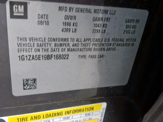 1G1ZA5E19BF168022 - 2011 CHEVROLET MALIBU LS GRAY photo 10