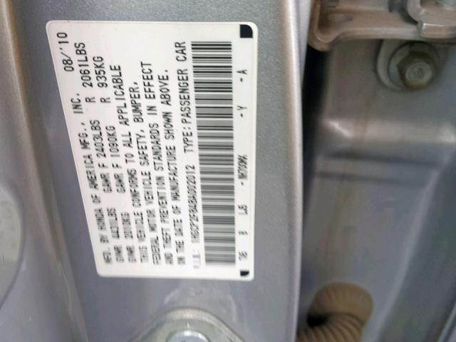 1HGCP2F84BA002012 - 2011 HONDA ACCORD EXL GRAY photo 10