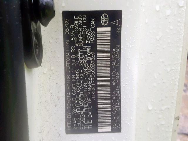 JTKDE177060067369 - 2006 TOYOTA SCION TC თეთრი ფოტო 10