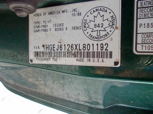 1HGEJ6126XL801192 - 1999 HONDA CIVIC DX GREEN photo 9