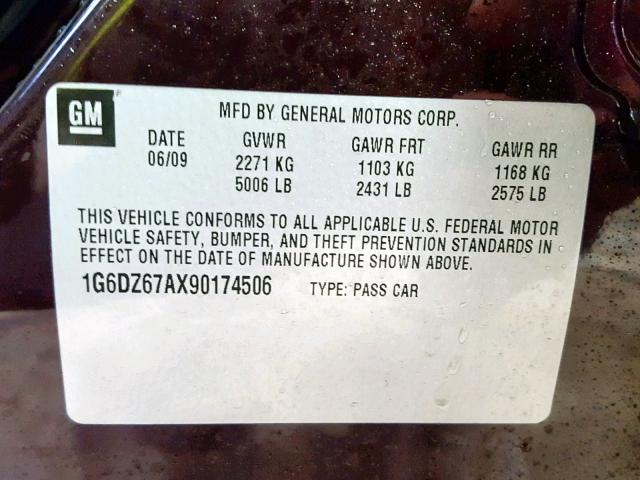 1G6DZ67AX90174506 - 2009 CADILLAC STS MAROON photo 10