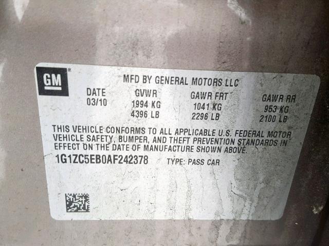 1G1ZC5EB0AF242378 - 2010 CHEVROLET MALIBU 1LT BROWN photo 10