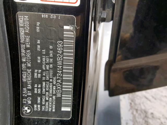 WBXPA73414WB24693 - 2004 BMW X3 2.5I BLACK photo 10