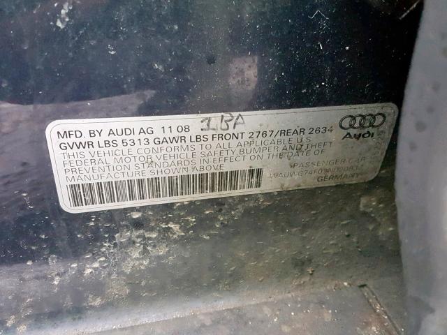 WAUWG74F09N020937 - 2009 AUDI A6 PRESTIG CHARCOAL photo 10