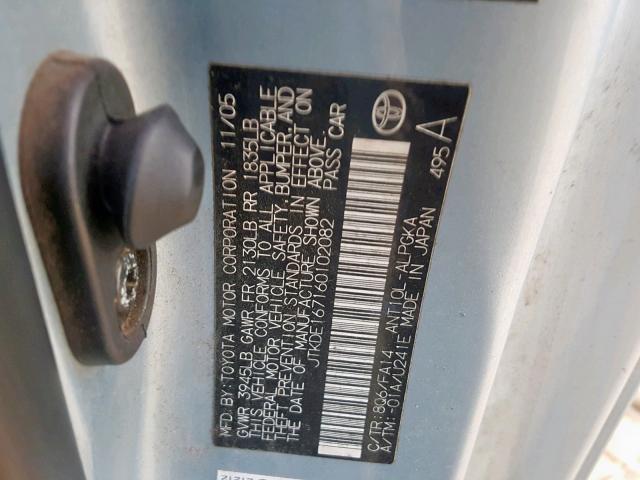 JTKDE167160102082 - 2006 TOYOTA SCION TC 蓝色 照片 10