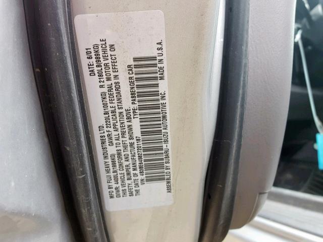 4S3BE635927208120 - 2002 SUBARU LEGACY L SILVER photo 10