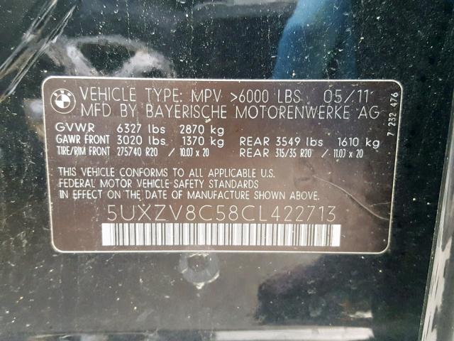 5UXZV8C58CL422713 - 2012 BMW X5 XDRIVE5 BLACK photo 10