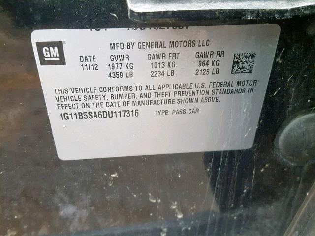 1G11B5SA6DU117316 - 2013 CHEVROLET MALIBU LS BLACK photo 10