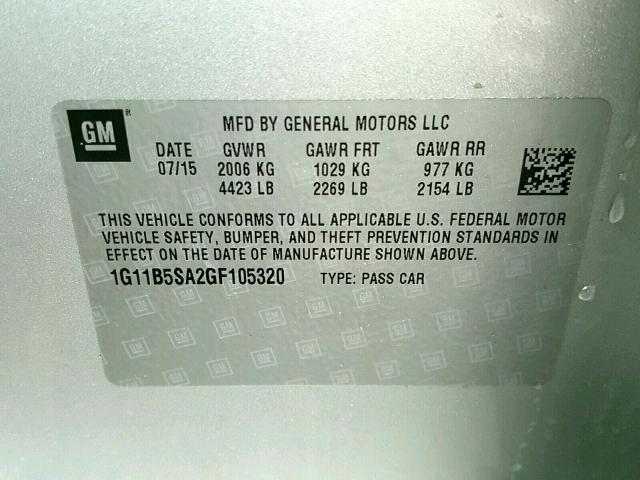 1G11B5SA2GF105320 - 2016 CHEVROLET MALIBU LIM SILVER photo 10