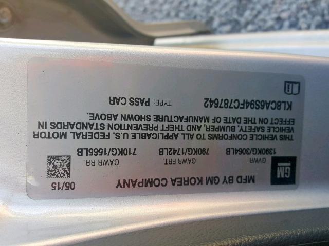 KL8CA6S94FC787642 - 2015 CHEVROLET SPARK LS SILVER photo 10