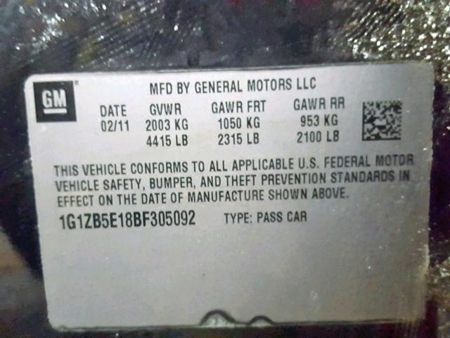 1G1ZB5E18BF305092 - 2011 CHEVROLET MALIBU LS BLACK photo 10