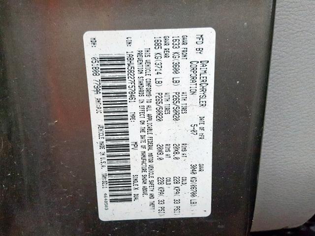 1A8HW58227F578461 - 2007 CHRYSLER ASPEN LIMI BEIGE photo 10