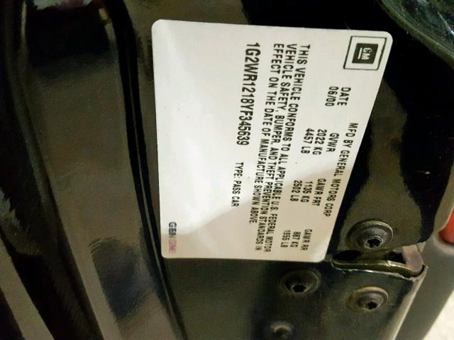 1G2WR1218YF345639 - 2000 PONTIAC GRAND PRIX BLACK photo 10