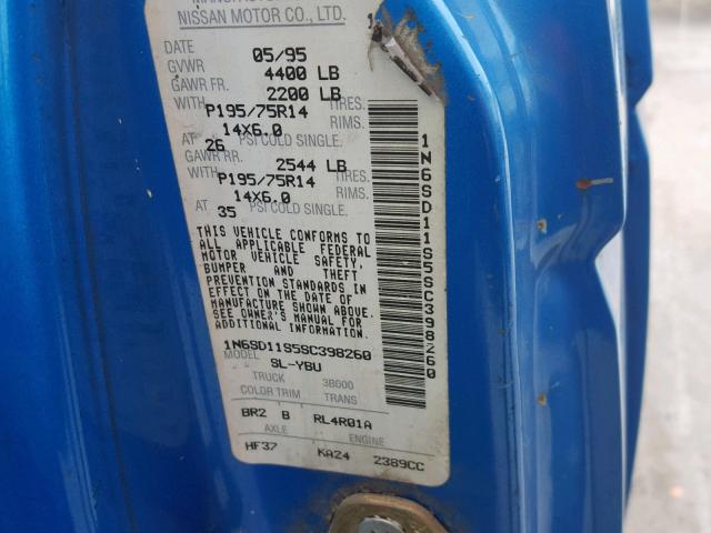 1N6SD11S5SC398260 - 1995 NISSAN TRUCK E/XE BLUE photo 10