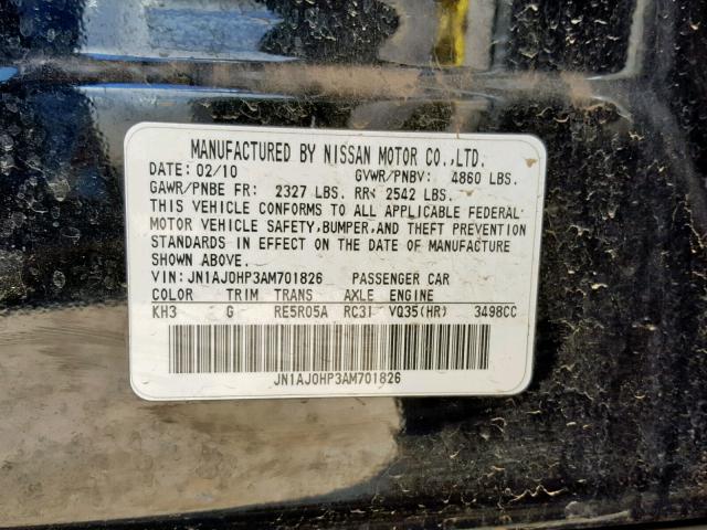JN1AJ0HP3AM701826 - 2010 INFINITI EX35 BASE BLACK photo 10