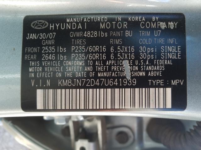 KM8JN72D47U641939 - 2007 HYUNDAI TUCSON SE  photo 10